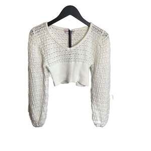 Willow & Wind Cream Crochet Knit Cropped Balloon Sleeve Sweater S